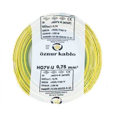 Öznur 0,75mm NYAF Kablo (Sarı-Yeşil) 100 Metre - 1