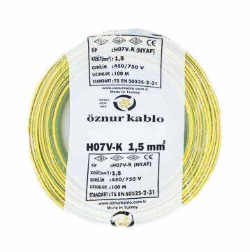 Öznur 1,5mm NYAF Kablo (Sarı-Yeşil) 100 Metre - 1